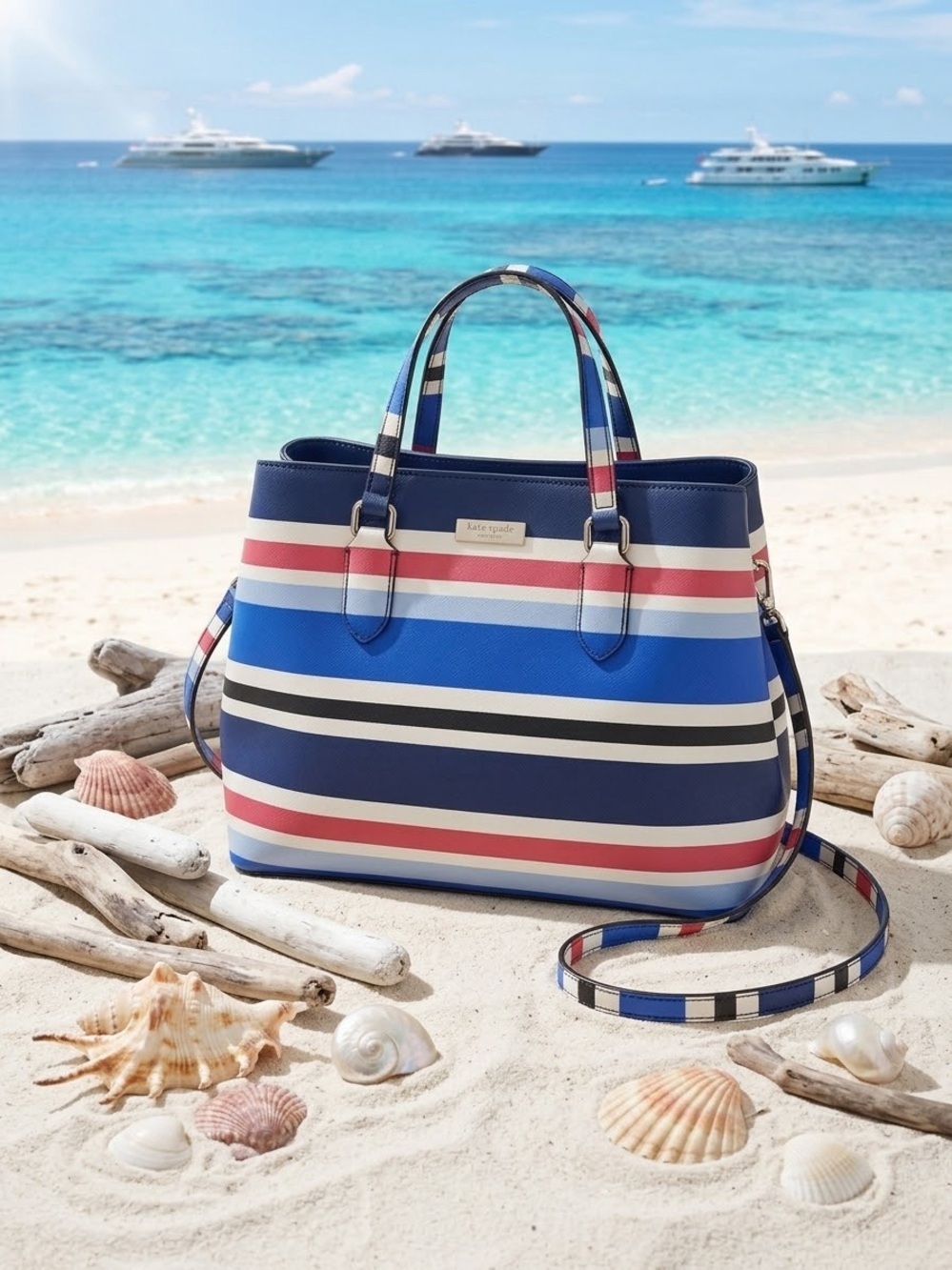 ⚓️🏝️Kate Spade Laurel Way Evangelie Stripe Satchel - Nautical Cruise✨